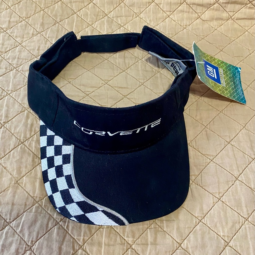Vintage GM Corvette Black Visor with Checkered Pattern